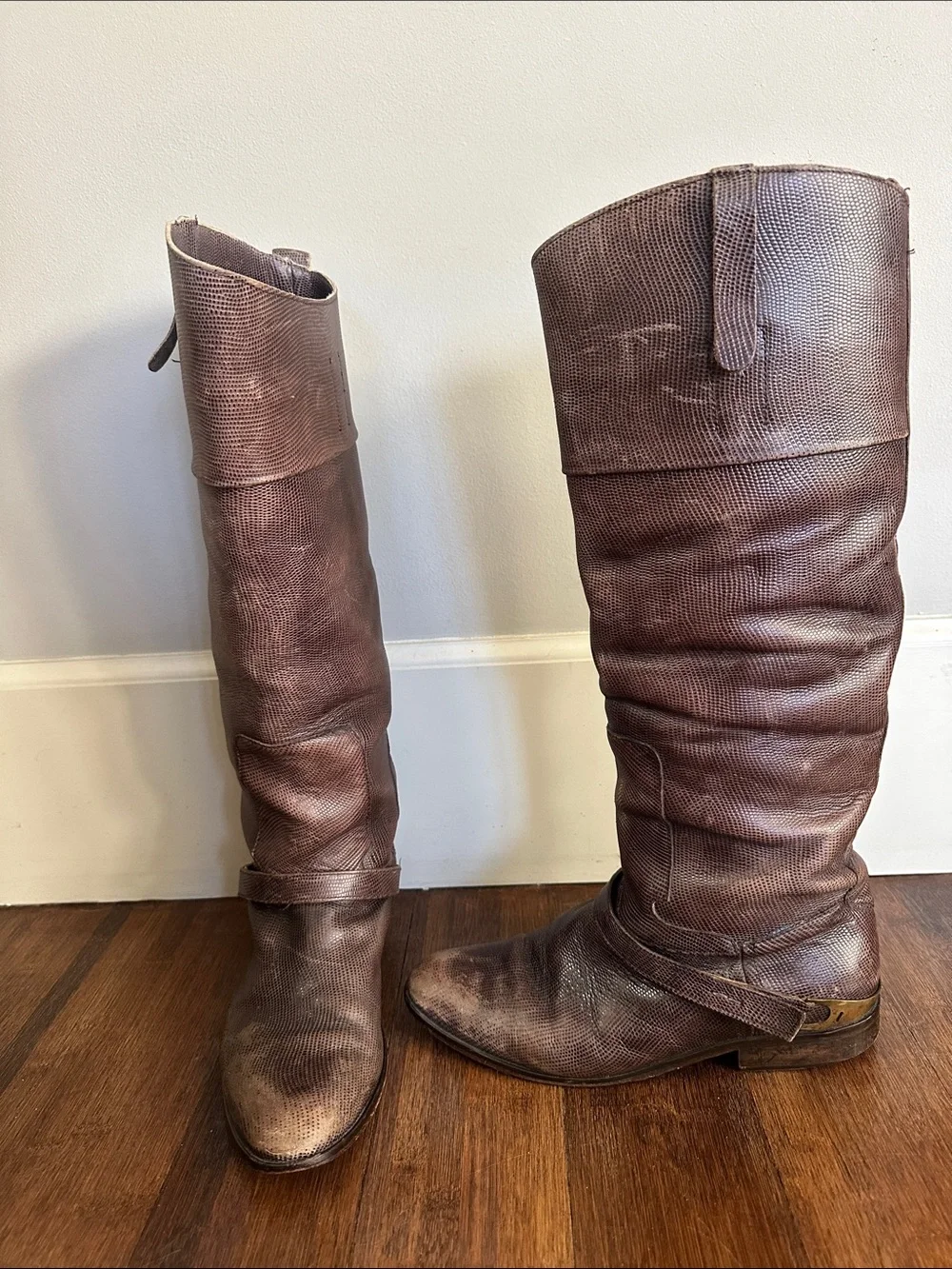 Golden Goose Charlye distressed leather, tall riding boots w buckle harness S 38